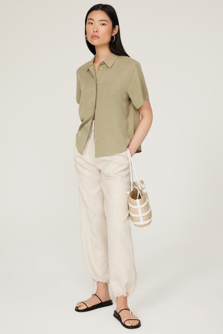 Samsoe Samsoe Mina Silver Sage Green Boxy Button Up Shirt Size Small